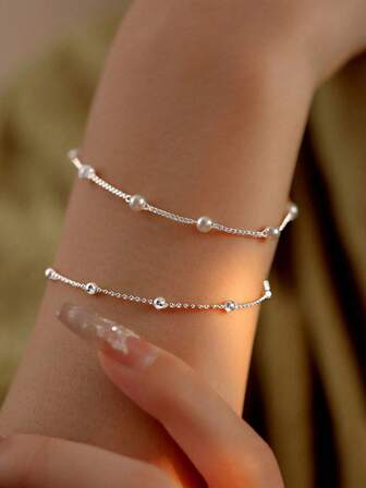 2pcs Simple Elegant Pearls Bracelet For Women, Versatile (Pearl Quantity Randomly Selected)