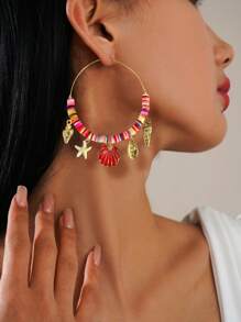 1 par de pendientes de aro bohemios con flores 3D incrustadas de colores, pendientes a juego para el casual verano o vacaciones de la mujer, colores de flores surtidos aleatoriamente