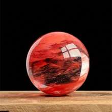 1 bola de cristal de quartzo vermelho deslumbrante - design de mármore semitransparente, tons vibrantes de vermelho e laranja, decoração exclusiva para casa e escritório, presente perfeito para feriados, dia das mães, festas e ocasiões especiais, decoração para casa | Bola de cristal vibrante | Superfície polida