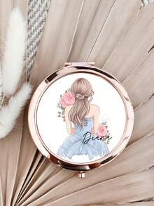 1pc Custom Name Fashion Girls Design Makeup Mirror With Gift Box, Metal Plated Rose Gold Ladies Portable Mirror, Foldable Makeup Mirror With Magnification Function, For Valentine's Day, Mother's Day, Christmas Gift, For Daily Use, Anniversary, Shopping, Travel, For Mom, Sister, Girlfriend, Family, Friends - Rose Gold - View 7