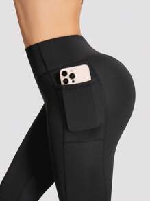 Slim-Fit Yoga Pants With Side Pockets, Exercise Fitness Workout Leggings
