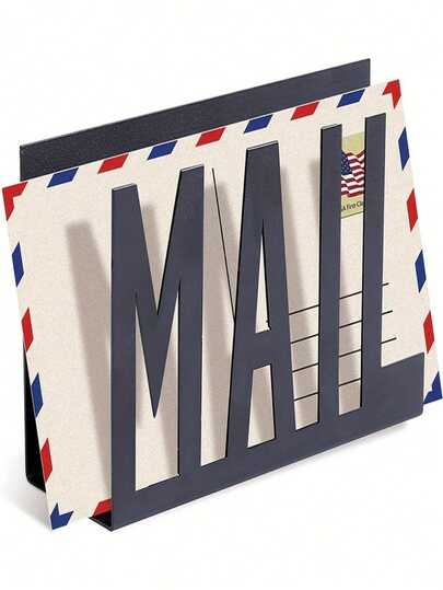 1pc Modern Black Metal Mail Organizer Rack With Hollow Engraved Letter Design, Desktop Envelope And Document Holder For Office Home Bathroom Decor Bathroom Organizer Fall Decor Back To School
