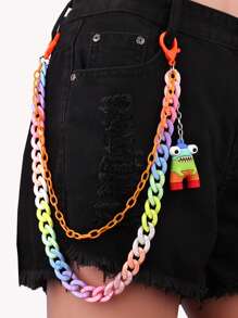 1 pezzo Nuova catena per vita colorata con ciondolo arcobaleno, catena per pantaloni in resina a forma di mostro - accessorio retrò in argilla soffice con ciondolo, accessorio perfetto da abbinare a jeans o zaini per studenti
