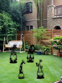 Nordic Style Metal Material, Striped Pointed Hat Long Beard Santa Gnome Silhouette, Unique Aesthetic And Sturdy Quality, Metal Garden Decor Rustic Charm - Suitable For Garden Decoration, Balcony Arrangement, Yard Landscaping, Indoor Corner Accents, Christmas Decoration