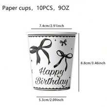 10 件蝴蝶结一次性纸杯，蝴蝶结 9 盎司派对饮料用品适用于冷热饮品、生日洗礼、新娘订婚、淋浴洗礼、茶、生日丝带、派对餐桌用品（蓝色、黑色、粉色、白色）蝴蝶结