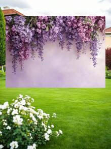 1pc Purple Wisteria Vine Wall Photography Backdrops Green Leaves Flowers Wall Party Banner 59.1*39.4/82.7*59.1/106.3*70.9 Inches Floral Newborn Shower Birthday Wedding Photo Background Indoor Outdoor Decoration Supplies
