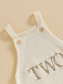Pantalones de tirantes para bebé, pantalones de punto con letras bordadas, mono de cumpleaños para niñas y niños - Blanco - Ver 5