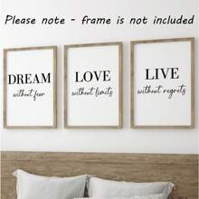 3pcs Dream, Love, Live Quotes Prints, Modern Style Wood Framed/Unframed Wall Art Posters, Home Decor Wall Art, Inspirational Artwork For Bedroom, Living Room, Home Decoration