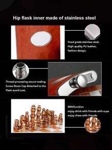 1SET Wooden Chess 201 Stainless Steel 8OZ Decanter Gift Set, Checkerboard Checkerboard Decanter, Whiskey Decanter, Matching 4 Wine Glasses, Suitable For Father's Day, Birthday, Business Gifts - 彩色 - 查看 8