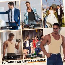 Mens Full Body Shaper Slimming Compression Bodysuit Shapewear Panty Tummy Control Sleeveless Tank Top Suit Sports Base Layer - Beige - View 8