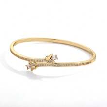 1 Luxurious Women's Copper Bracelets With Rose Design, Inlaid With Zirconia, Daily Fashionable Jewelry Accessory