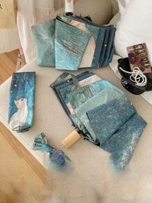 1pc High-Quality Cute Cartoon Folding Umbrella, Fully Automatic Anti-UV, Windproof, Sunshade And Rain Use, Portable Parasol