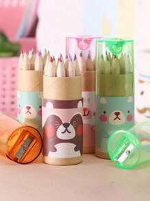 12 pezzi Piccola matita da disegno e colorare a 12 colori, set di piccole matite colorate a tema orsetti, colori casuali, adatto per il ritorno a scuola