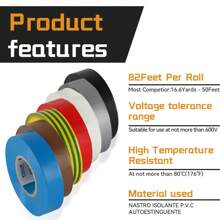 CILIA 10 Pcs Electrical Insulation Tape ,19 Mm X 25 M 10 Pieces PVC Repair And Bonding, Adhesive Tape, 7 Colours For Voltages Up To 6 KV, Professional Electrical, Flexible, Self-Extinguishing