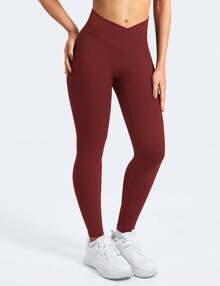 YEOREO Leggings For Women Hidden Scrunch High Waisted Yoga Pants V Cross Tummy Control Craze Compression Workout - 葡萄酒紅 - 查看 3