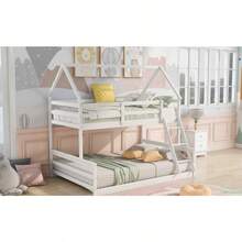 Litera de cama doble con cama de matrimonio y cama individual con escalera incorporada - gris - Ver 3