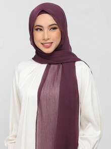 2pcs Simple Beanie Hat + Lightweight Chiffon Scarf Set, Suitable For Daily Use - Grape Purple - View 2