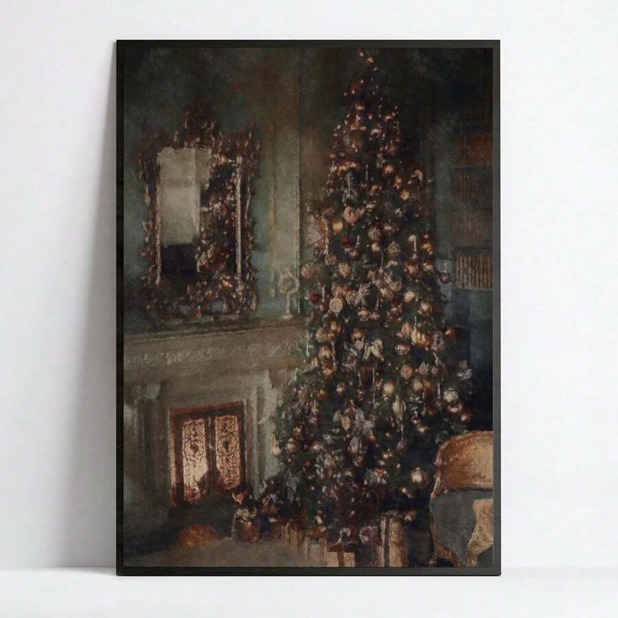 1pc Canvas Art Print,A Christmas Tree With A Classical Mood,Wood Framed Painting (1) Thickness 2. 5 Cm/ 1 Inch-Home Decoration For All Occasions,Ideal New Year, Valentine's Day,Thanksgiving,Easter,Christmas Gift,Room Decoration Aesthetic,Wall Decoration Art,Perfect Gift,Autumn And Winter Wall Decoration,Living Room Decoration, Bedroom Decoration, Kitchen Decoration, Entry Decoration, Bathroom Decoration, Direct Wall Painting, High Quality Wall Painting Poster,Modern Home Decoration Stretched And Framed Ready To Hang - Black - View 1