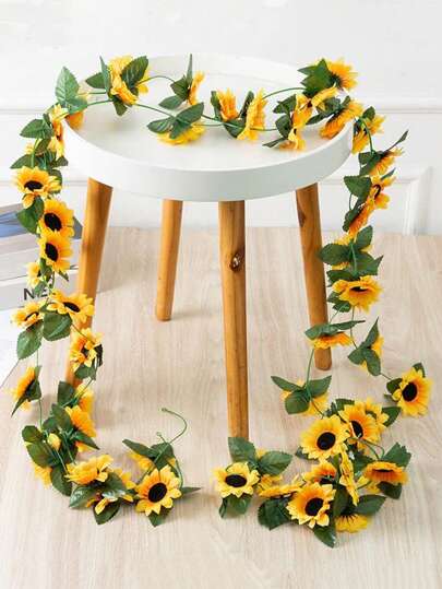 1/3 piezas Guirnalda de girasoles artificiales de 2,4 m de largo, flores de seda de girasoles colgantes con hojas verdes para decoración de habitación, cocina, jardín, cumpleaños, boda, baby shower, fiesta y mesa