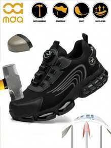 Summer Air Cushion Safety Shoes, Unisex Comfortable Breathable Rotary Button Work Shoes/Sneakers, Steel Toe Shoes, Anti-Puncture Anti-Crush Protective Shoes, Unisex Labor Protection Shoes