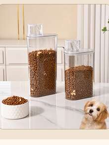 1 件密封宠物食品储存容器 - 防潮，透明，带量杯 - 适用于狗和猫干粮纸巾，耐用 PP 材质，宠物食品储存盒 | 带量杯的容器 | 聚丙烯结构