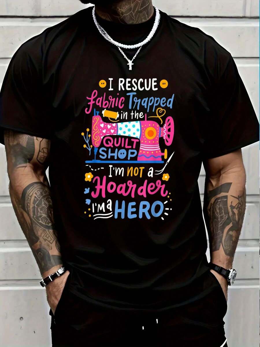 100% Cotton Casual Tshirt Quilting Sewing Quilt Shop T-Shirt WOMEN'S Men Graphic Tee - Black - View 1