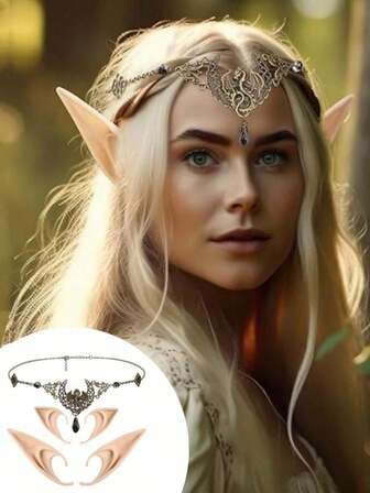 2件/套仙女耳朵Cosplay道具，天使假耳，成人化妆舞会派对道具。这些华丽的童话耳朵和头饰外观奢华，几乎适合任何风格。它们能为你营造梦幻般的童话氛围。万圣节