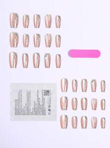 Migliora istantaneamente il look delle tue unghie a pressione con 30 unghie a forma di cofano lunghe, con perline di vetro ghiacciato, occhi di gatto, unghie con glitter argento e diamanti. Set completo con 1 gel trasparente e 1 striscetta levigante. Adatto per feste, balli e uso quotidiano