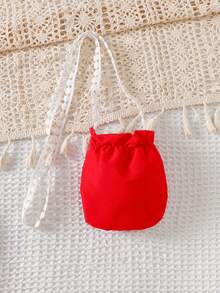 Girls' Summer Sleeveless Dress With Strawberry Embroidery, Fruit Elements, Soft Fabric, Skin-Friendly, Casual Style, Fits 4-7 Years Old, With Crossbody Strap Accessory - Red - View 5