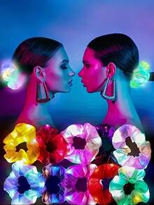 10pcs Random Color LED Light Up Hair Scrunchies, Women LED Luminous Hair Ties, Colorful Glowing Hair Bands, Suitable For Party, Carnival, Neon Party, Christmas Decoration - Multicolor - View 3