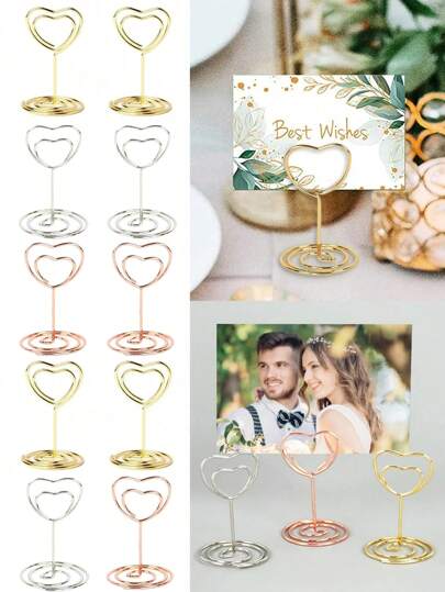 1~30Pcs Heart Shape Table Number Holders, Place Card Holders, Wire Picture Holders, Small Table Card Holders, Photo Picture Holders For Centerpieces, Wedding Reception, Birthday Anniversary, Valentine's Day Party Decoration,