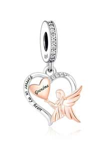 A Fashionable 925 Sterling Silver Piece With Zirconia Inlay, Electric Rose Gold And Platinum Color Separation, Love, Family, Bead Pendant, Silver Jewelry, Gift Giving - Silver - View 8