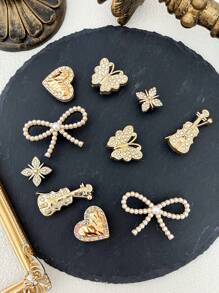 14pcs Wooden Clog Charms (Pink Bow, Black Crown, Black Flower, Golden Diamond Chain) - Detachable DIY Decorations For Customizing Mary Janes, Garden Shoes, Clogs, Sandals, And Beach Bags - Perfect Gift For Holidays, Parties And Special Occasions