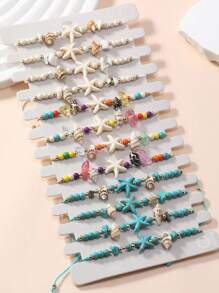 Set de 12 piezas Pulsera de estrella de mar de turquesa para mujeres, estilo vacacional