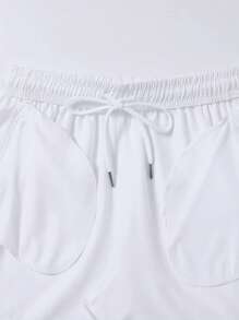 1 pieza Pantalones deportivos blancos para hombres, pantalones cortos de playa para vacaciones, pantalones cortos de fitness y running con bolsillos y cremallera, diseño oculto con cordón