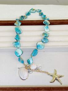 1pc Bohemian Shell, Seashell & Starfish Necklace, Suitable For Women To Wear In Any Occasion - Blue - View 2