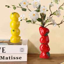 NJCHARMS Njcharms Lemon Shape Ceramic Vase, Rustic Farmhouse Vase For Table Decor, Wedding Arrangements, Office Decor, Unique Design, Dual Purpose Home Office, Flower Arrangements In Vases For Party Or Home Decor Gifts Birthday Graduation Room Decor Flower Vase Glass Vase