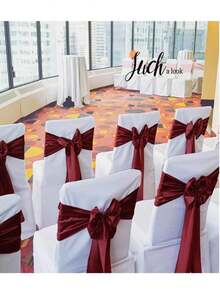10pcs Burgundy Satin Chair Bow Sashes Silk Wedding Chair Ribbon Bow Party Chair Knot Ties For Home Reception Restaurant Event Banquet Hotel Decorations