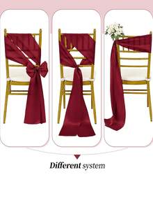 10pcs Burgundy Satin Chair Bow Sashes Silk Wedding Chair Ribbon Bow Party Chair Knot Ties For Home Reception Restaurant Event Banquet Hotel Decorations