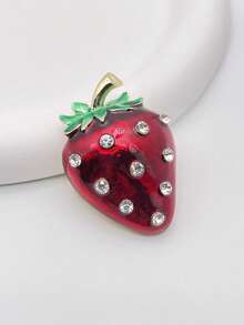 1pc Classic Zinc Alloy Rhinestone Strawberry Brooch, Suitable As Holiday Gift - Strawberry - View 5