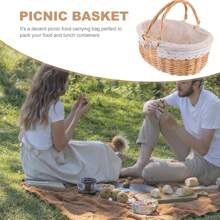 1 Stück Picknickkorb, herausnehmbares Futter, Weidenkorb Picknickkorb mit doppelten Klapphenkeln, stabiles Stofffutter, handgewebter handgemachter Picknickkorb, natürlicher handgefertigter geflochtener Korb