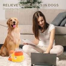 1 pieza Juguete dispensador de alimento en forma de pato interactivo - Dispensador de presión manual para perros pequeños, medianos y grandes, juguete rompecabezas de plástico resistente con pico y patas naranjas, diseño sin batería