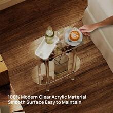 Acrylic Narrow Side Table For Small Spaces, 7" Wide Skinny Nightstand/Bedside Table For Bedroom, Slim Small End Table, 2 Tier, 15.7" L X 21.8" H, Clear