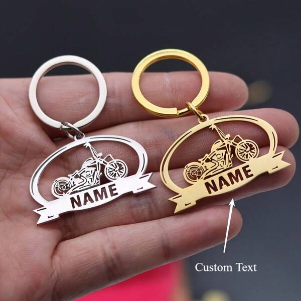Personalized Initial Letter Name Keychain, Stainless Steel Motorcycle Shape, Fashion And Customizable Item, Backpack Pendant, Motorcycle Enthusiast Accessory, Birthday Gift For Friends And Classmates, Father's Day, Graduation Season