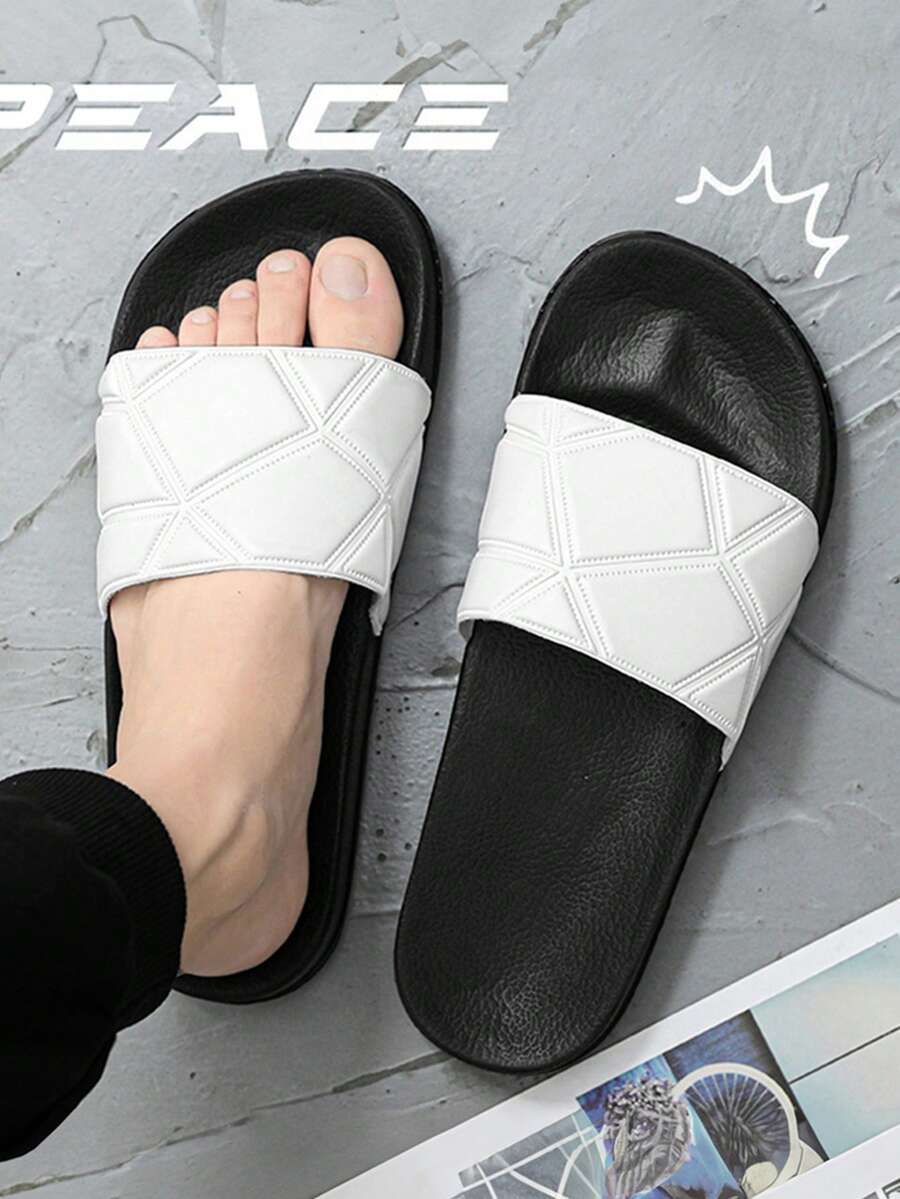 Casual Thick Sole Slip-On Slippers For Boy, Irregularly Patterned, Suitable For Summer, Home, Beach, Outdoor Wear - White - View 1