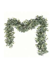 1/2/5 pièces, Guirlande de faux eucalyptus avec fleurs blanches, feuilles d'eucalyptus argent de 5,9 pi/180 cm Gypsophila, Vignes vertes artificielles pour décoration de mariage, fête, manteau, chemin de table, maison, bureau, décoration d'été