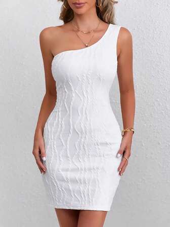 Elegant One-Shoulder Bodycon Dress - Sleeveless, Stretchy & Machine Washable - Perfect Summer Choice, Slim-Fit Design