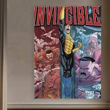 Framed Invincible Canvas Art     Modern Wall Decor Featuring Iconic Characters & Cosmic Scene, Perfect For Living Room Or Bedroom, Superhero Room Theme | Dynamic Superhero Art | Canvas Art Print, Superhero Party Decorations, 2D Flat, Perfect For Room Decor - Framed - View 2