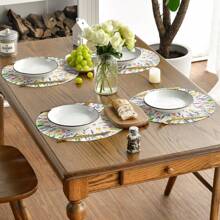 Lemon Flower Summer Placemat Set 4-Piece, 15-Inch Round Seasonal Wildflower Table Mat, For Party Kitchen Dining Decor