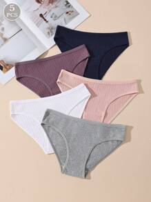 5 piezas de bragas de mujer de unicolor, cómodas, minimalistas, de algodón puro, suaves y transpirables